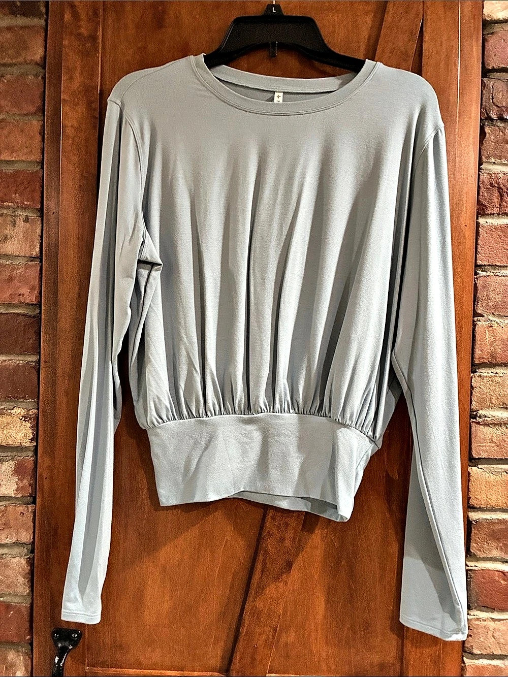 Halara Round Neck Long Sleeve Ruched Casual Top light blue Top